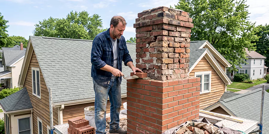 Old and Crumbling Brick Chimney Rebuild Woodbridge